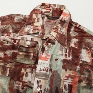 Vintage Essley Shirt Mens Medium Brown Geometric Bug-a-Boo Button Front USA